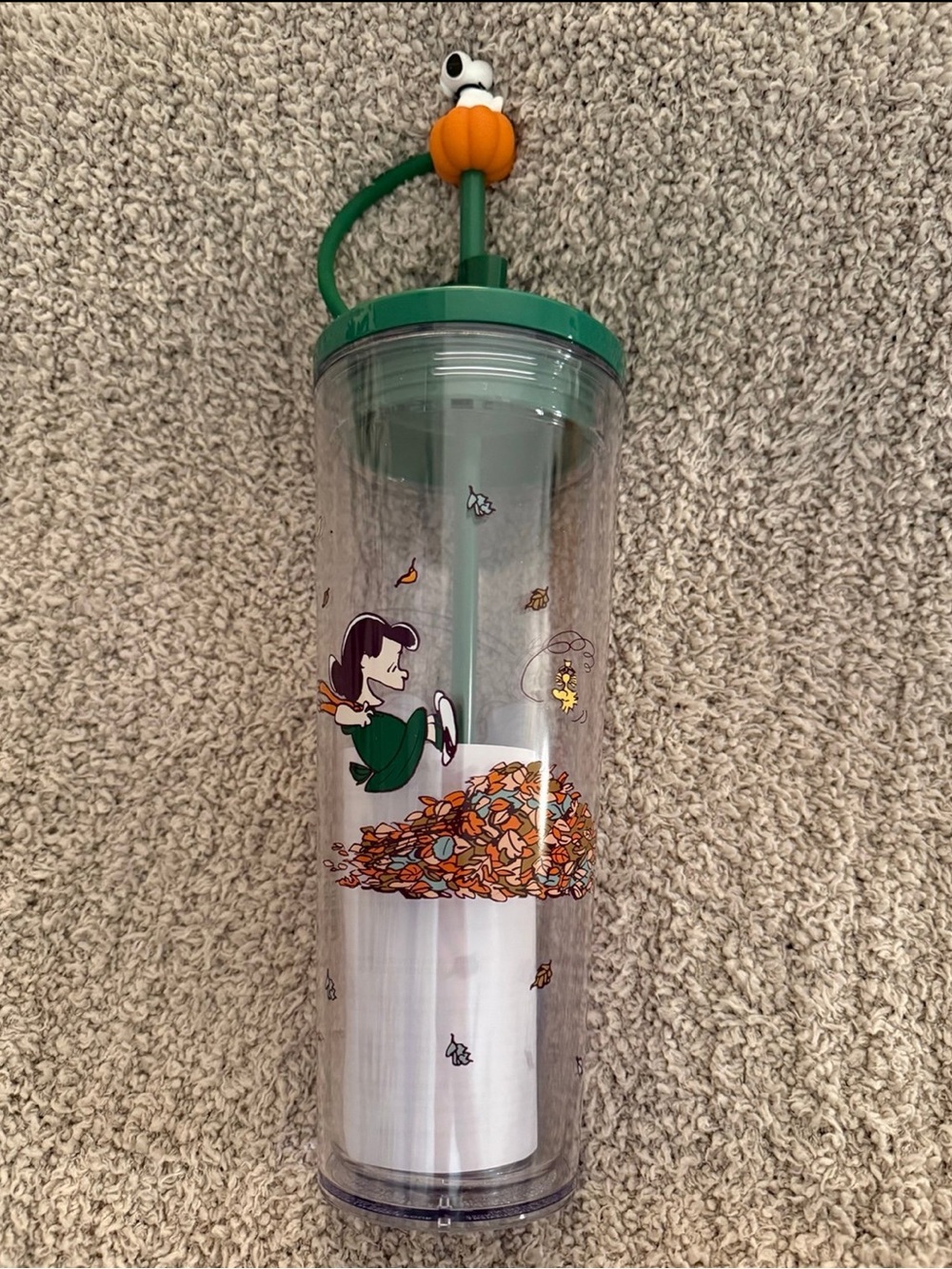 Peanuts + Starbucks  Snoopy Pumpkin Straw Topper Cold Cup Tumbler 24oz ~ NEW - Picture 5 of 5